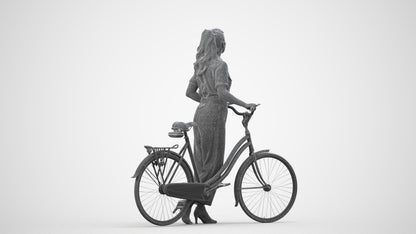 realistic 3D woman formal cycling, scanned archviz people for Blender and 3ds Max, wireframe side view