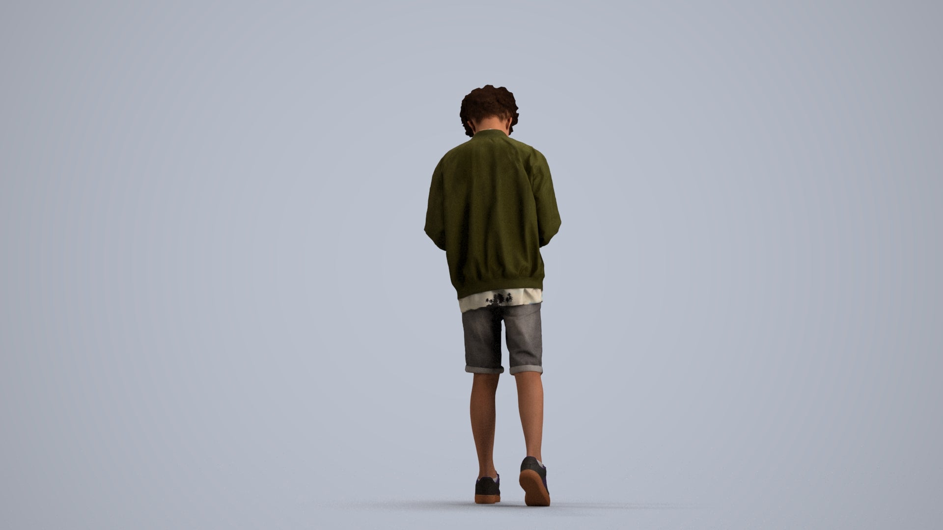 3D human model boy casual kids, photogrammetry scanned person for archviz, front view render