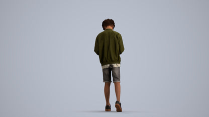 3D human model boy casual kids, photogrammetry scanned person for archviz, front view render