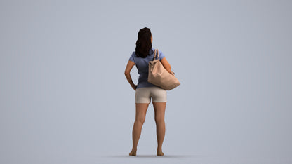 scanned 3D woman casual standing, photogrammetry people for Enscape and V-Ray, front view render