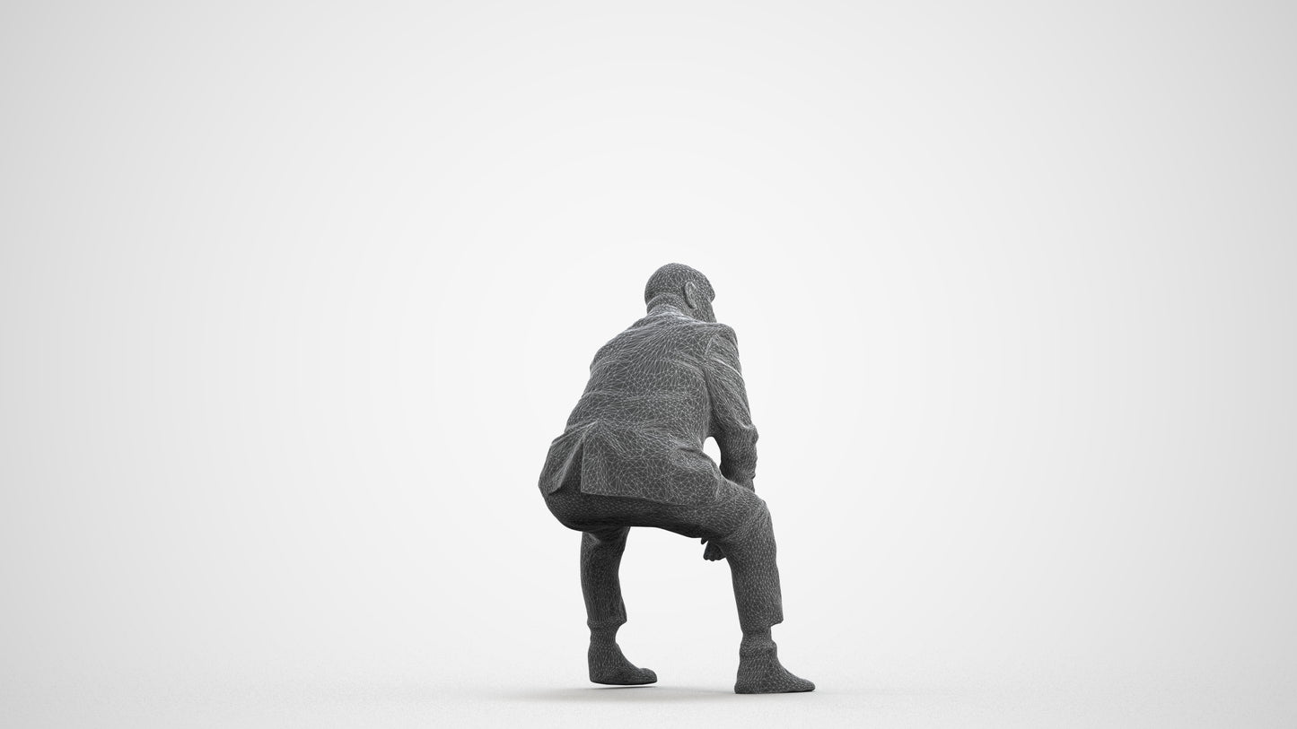 3D human model senior man business, photogrammetry scanned person for archviz, wireframe front view
