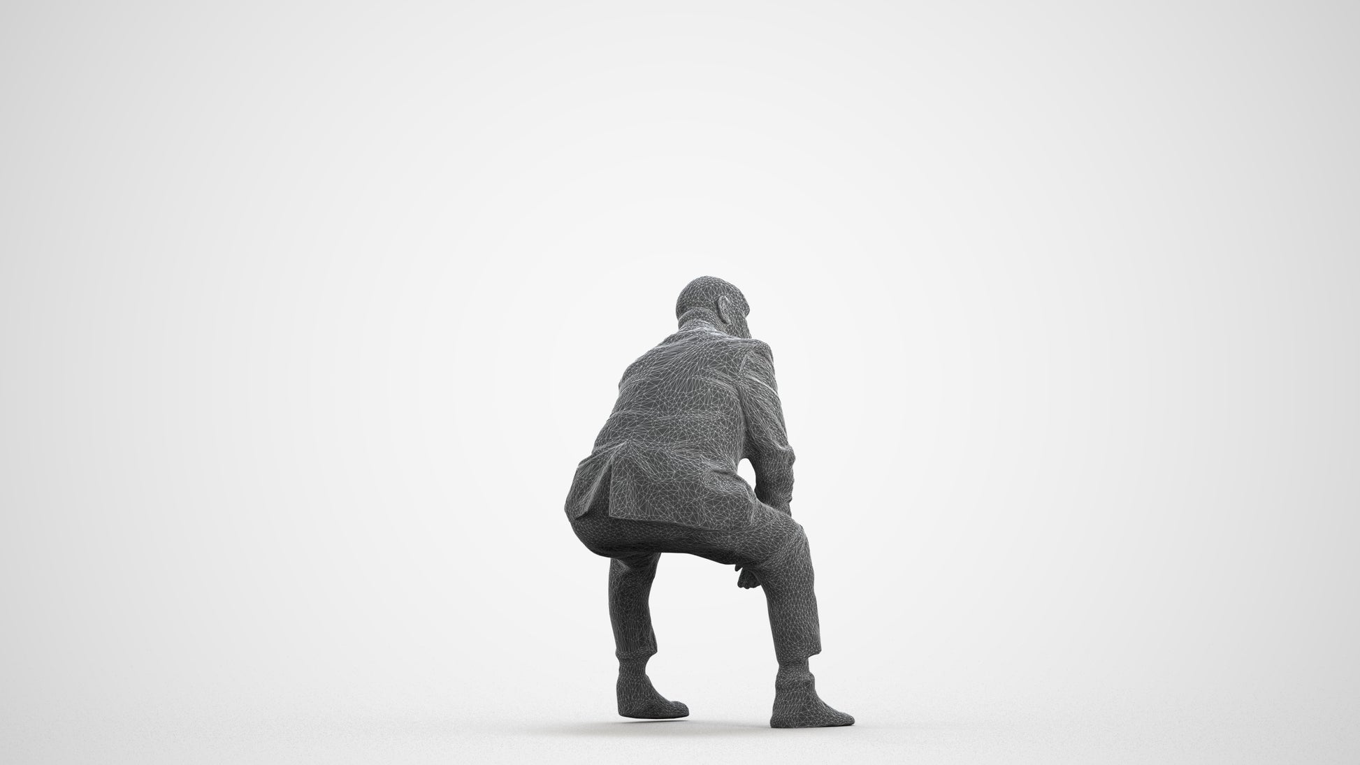 3D human model senior man business, photogrammetry scanned person for archviz, wireframe front view