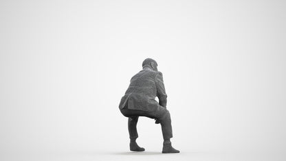 3D human model senior man business, photogrammetry scanned person for archviz, wireframe front view
