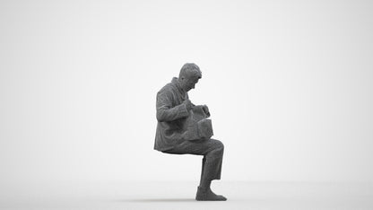 scanned 3D man casual sitting, photogrammetry people for Enscape and V-Ray, wireframe side view