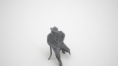 realistic 3D man formal sitting, scanned archviz people for Blender and 3ds Max, wireframe three-quarter view