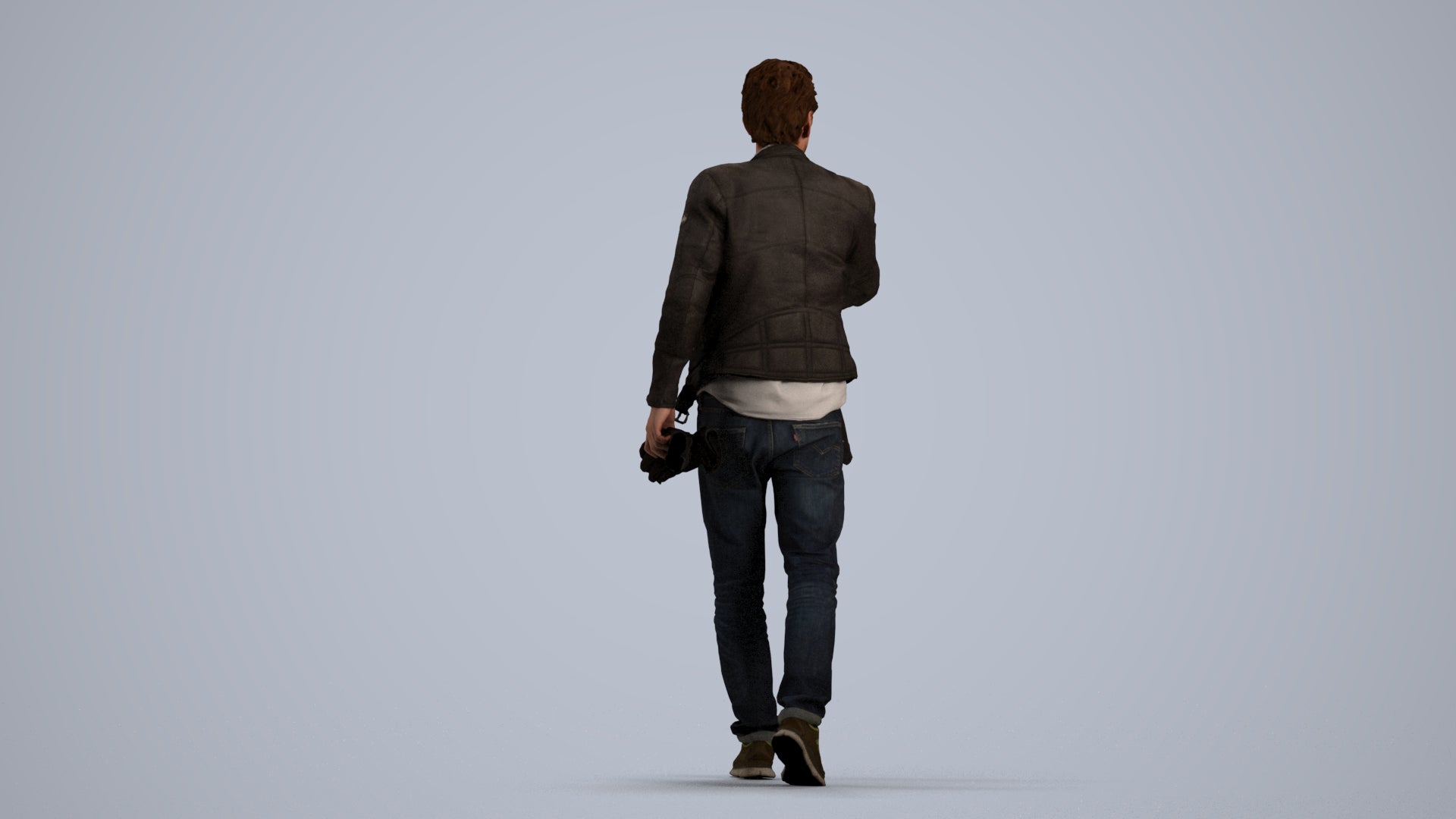 3D human model man casual walking, photogrammetry scanned person for archviz, front view render