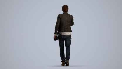 3D human model man casual walking, photogrammetry scanned person for archviz, front view render