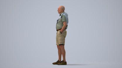 photogrammetry 3D senior man casual standing, realistic human model archviz FBX, three-quarter view render