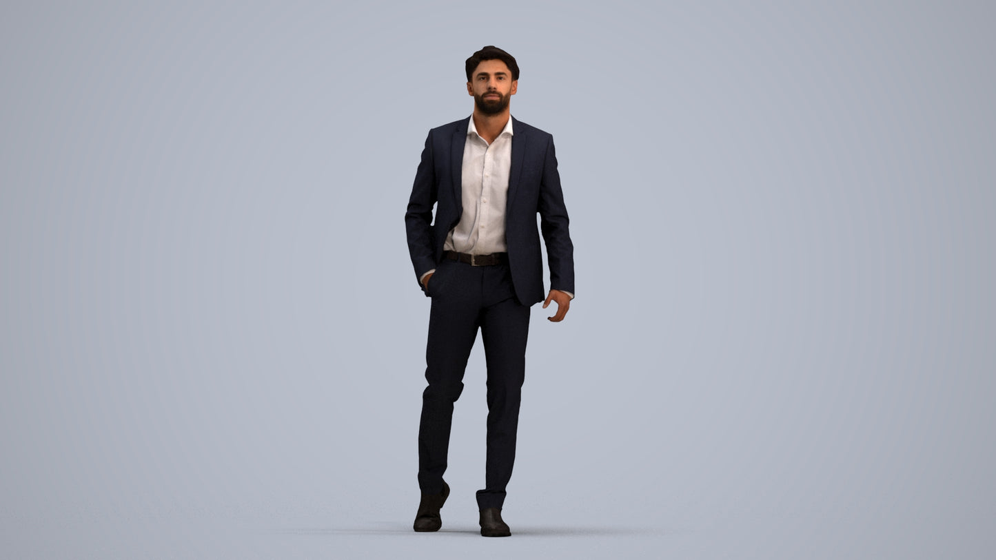 realistic 3D man business, scanned archviz people for Blender and 3ds Max, standing pose render