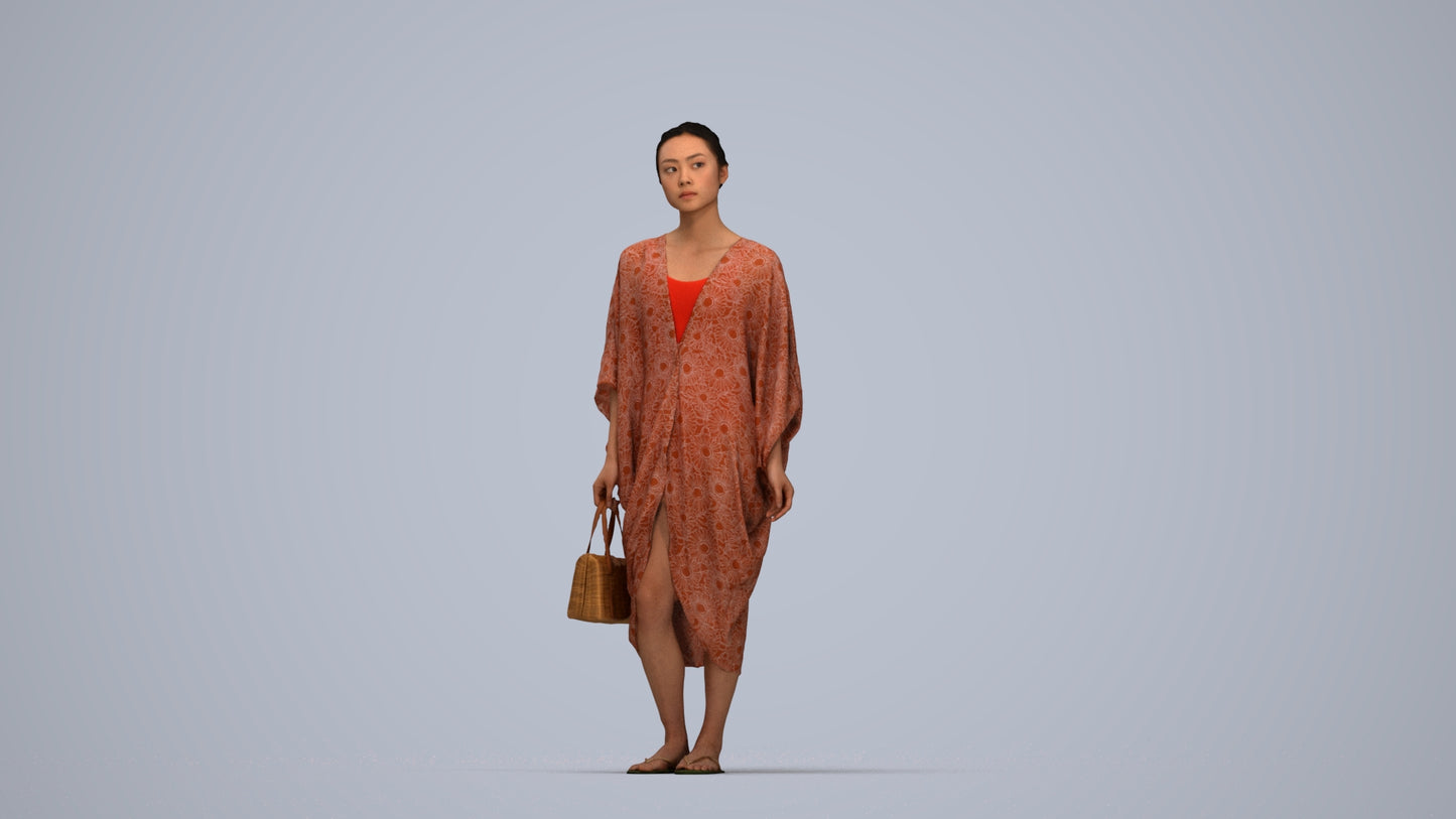 3D scanned woman standing casual, photorealistic archviz people for Enscape and SketchUp, top-down view render