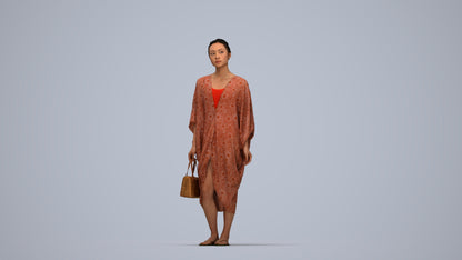 3D scanned woman standing casual, photorealistic archviz people for Enscape and SketchUp, top-down view render