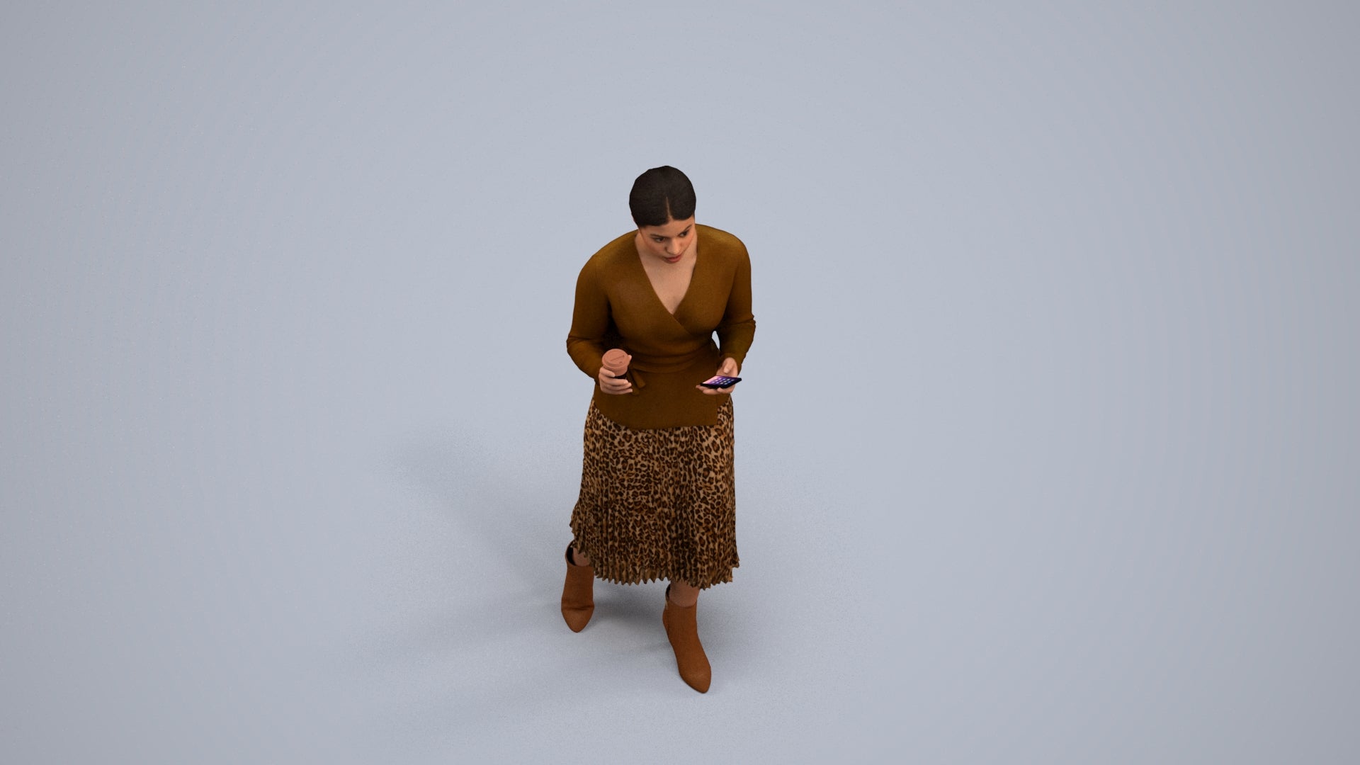 realistic 3D woman casual walking, scanned archviz people for Blender and 3ds Max, back view render
