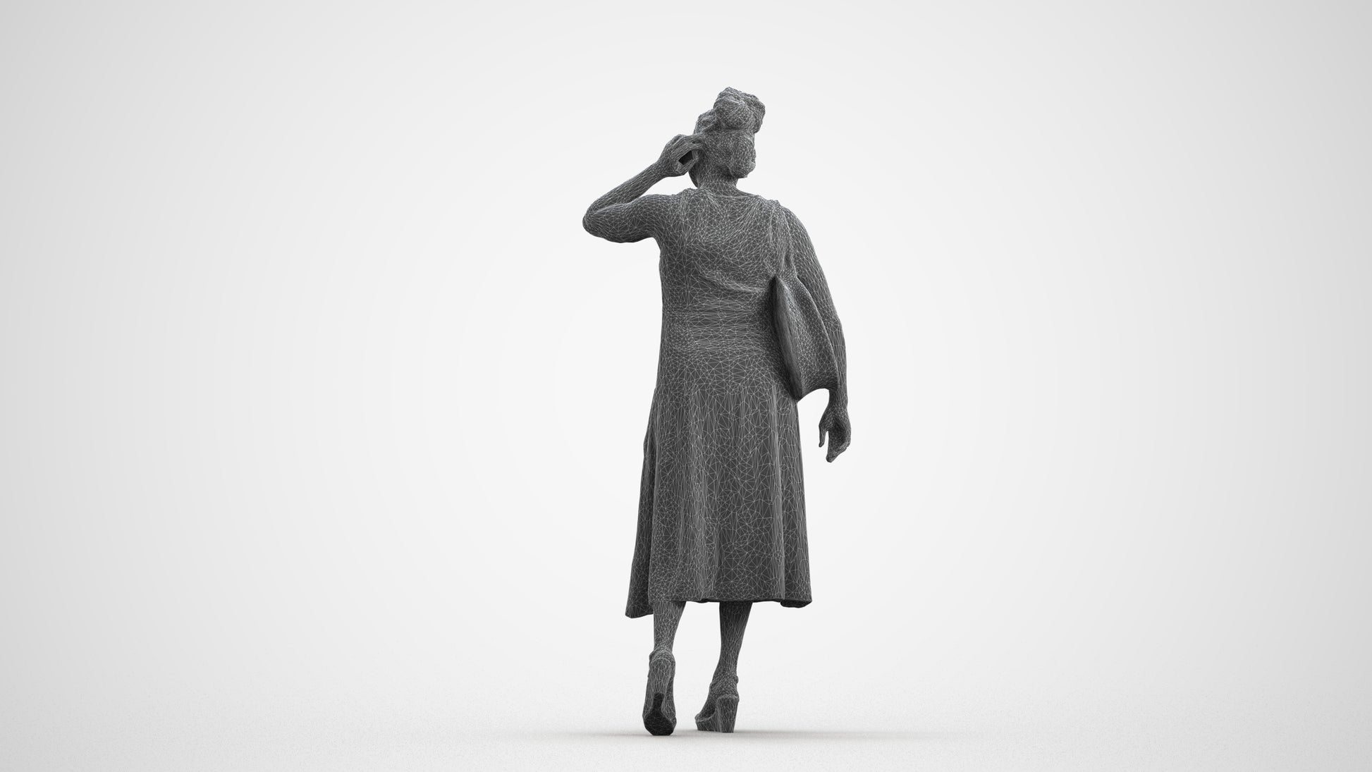 photogrammetry 3D woman casual walking, realistic human model archviz FBX, wireframe front view