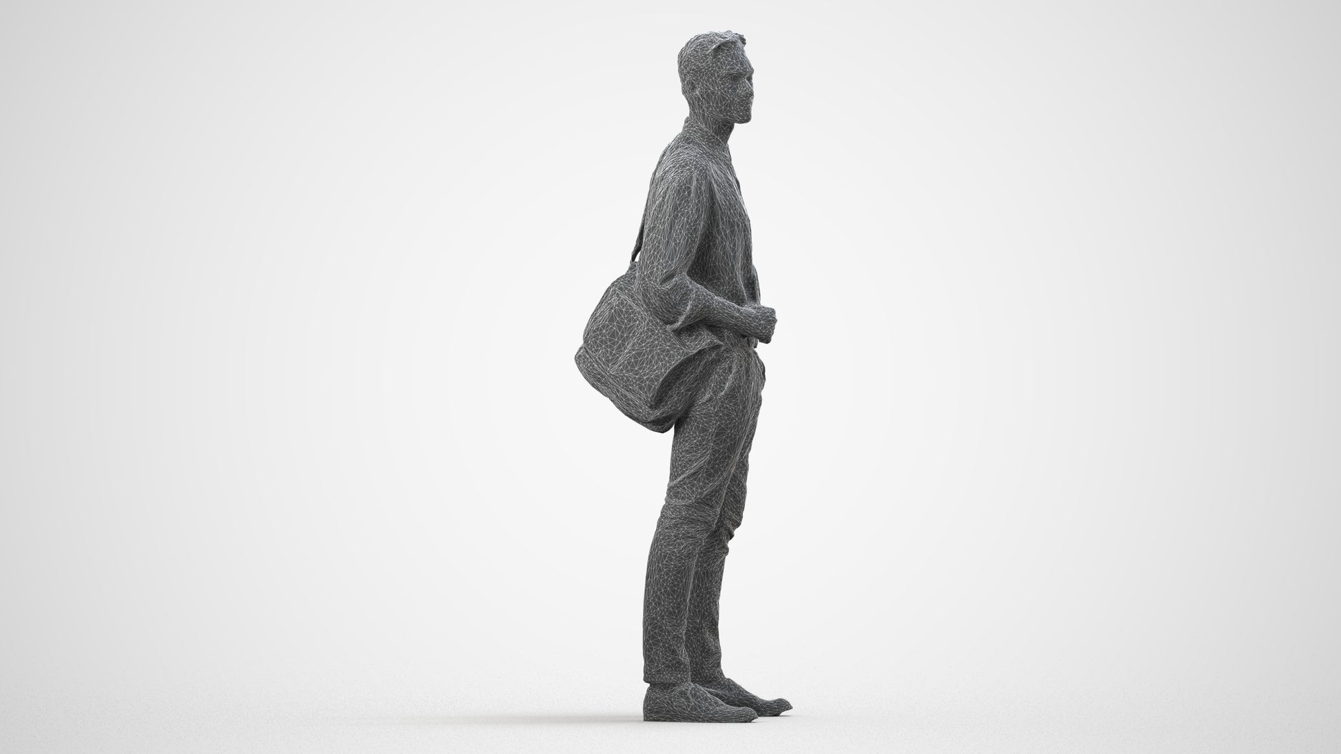 scanned 3D man casual standing, photogrammetry people for Enscape and V-Ray, wireframe side view