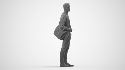 scanned 3D man casual standing, photogrammetry people for Enscape and V-Ray, wireframe side view