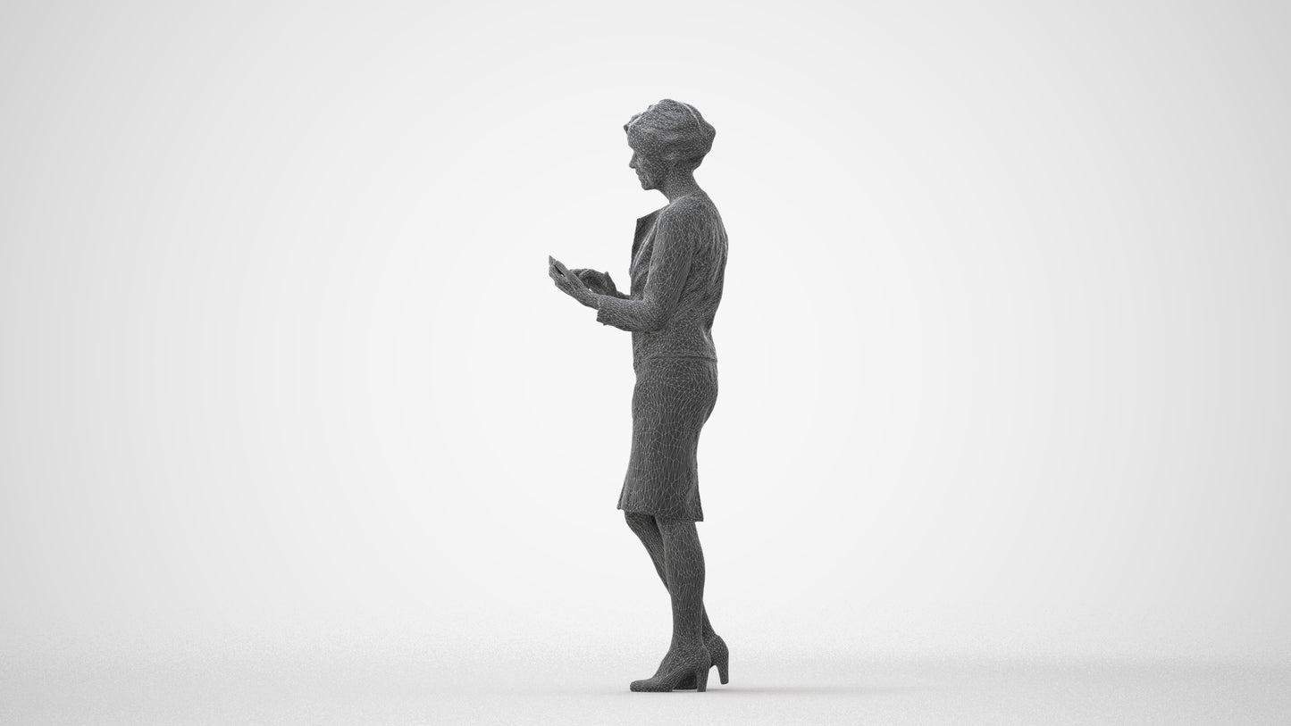3D scanned woman standing business, photorealistic archviz people for Enscape and SketchUp, square thumbnail