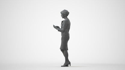 3D scanned woman standing business, photorealistic archviz people for Enscape and SketchUp, square thumbnail