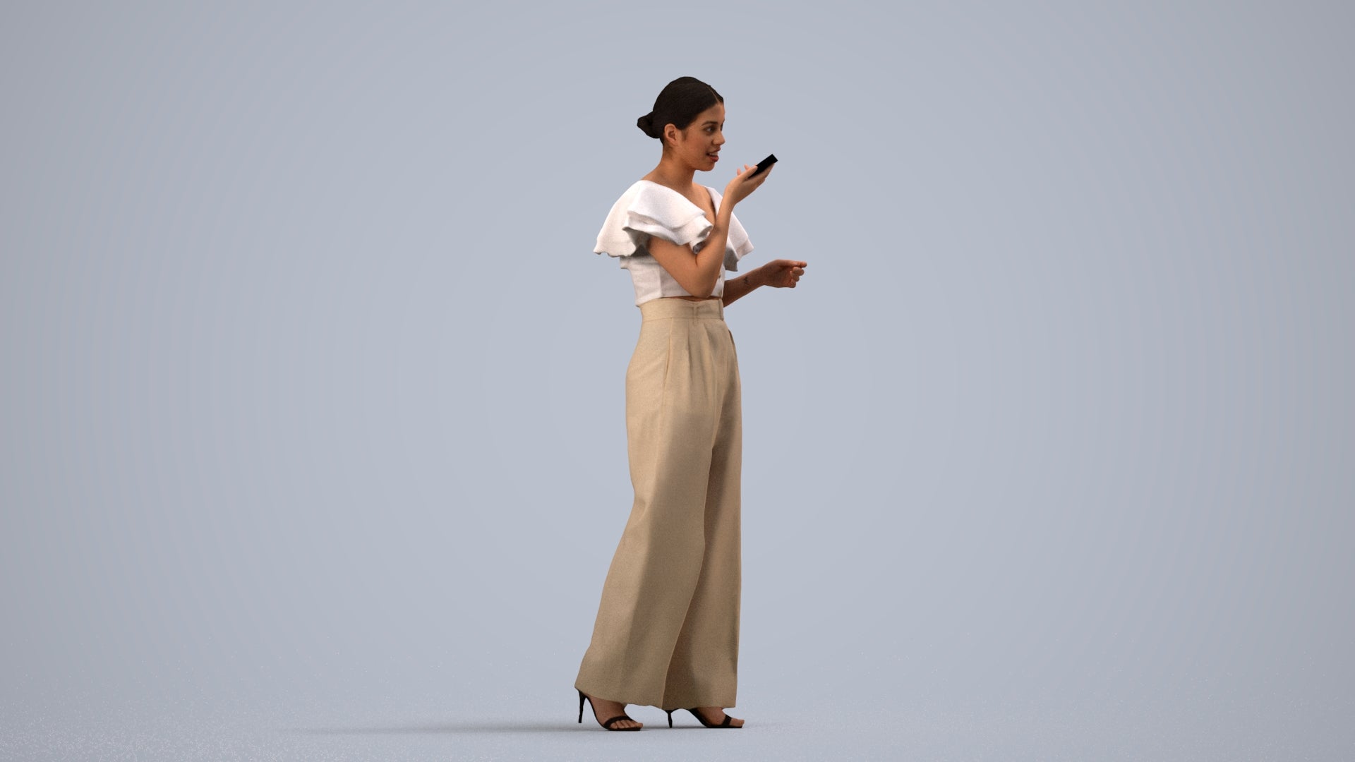 photogrammetry 3D woman business walking, realistic human model archviz FBX, side view render