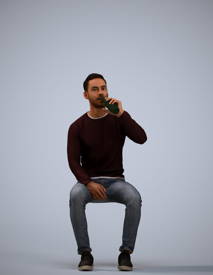 realistic 3D man casual sitting, scanned archviz people for Blender and 3ds Max