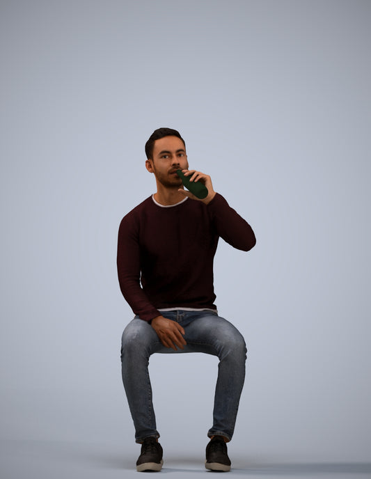 realistic 3D man casual sitting, scanned archviz people for Blender and 3ds Max