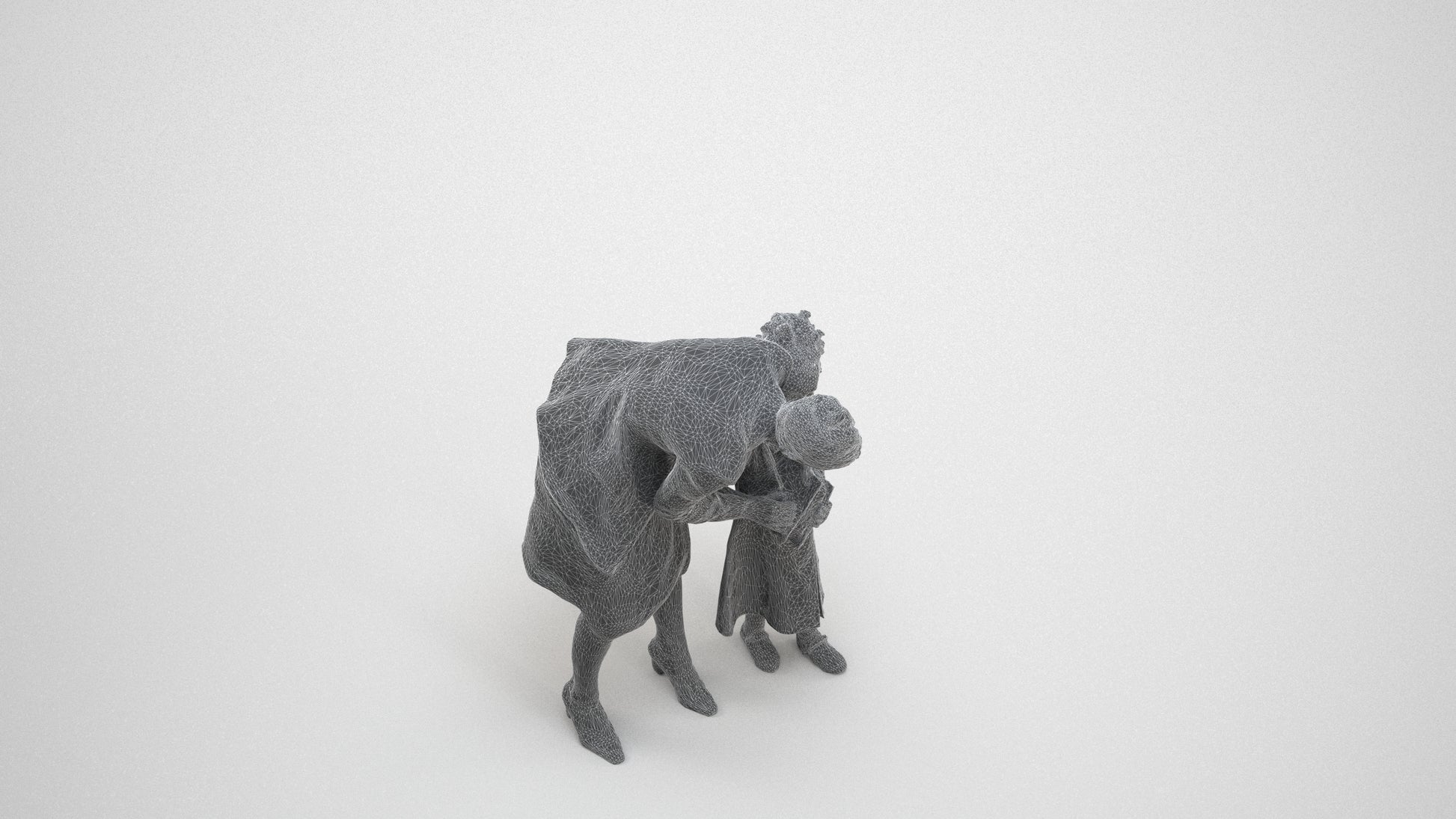 3D human model girl casual kids, photogrammetry scanned person for archviz, wireframe three-quarter view