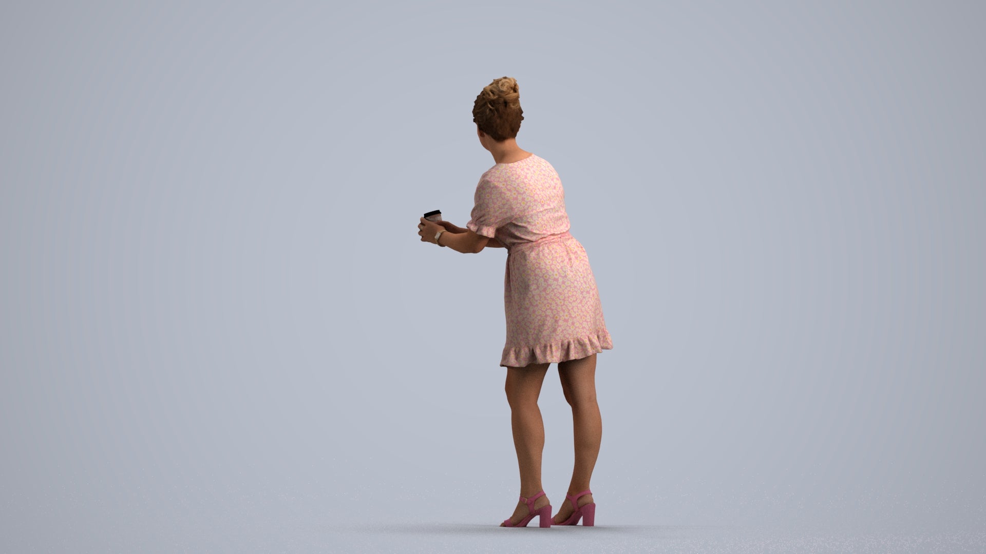 3D human model woman casual standing, photogrammetry scanned person for archviz, front view render
