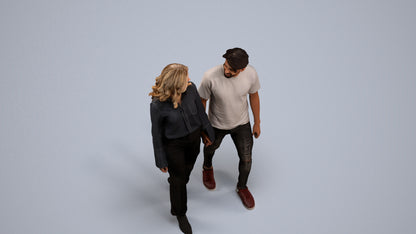 3D human model woman casual couple, photogrammetry scanned person for archviz, back view render