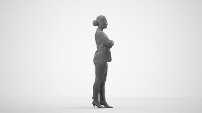 scanned 3D woman business standing, photogrammetry people for Enscape and V-Ray, wireframe side view
