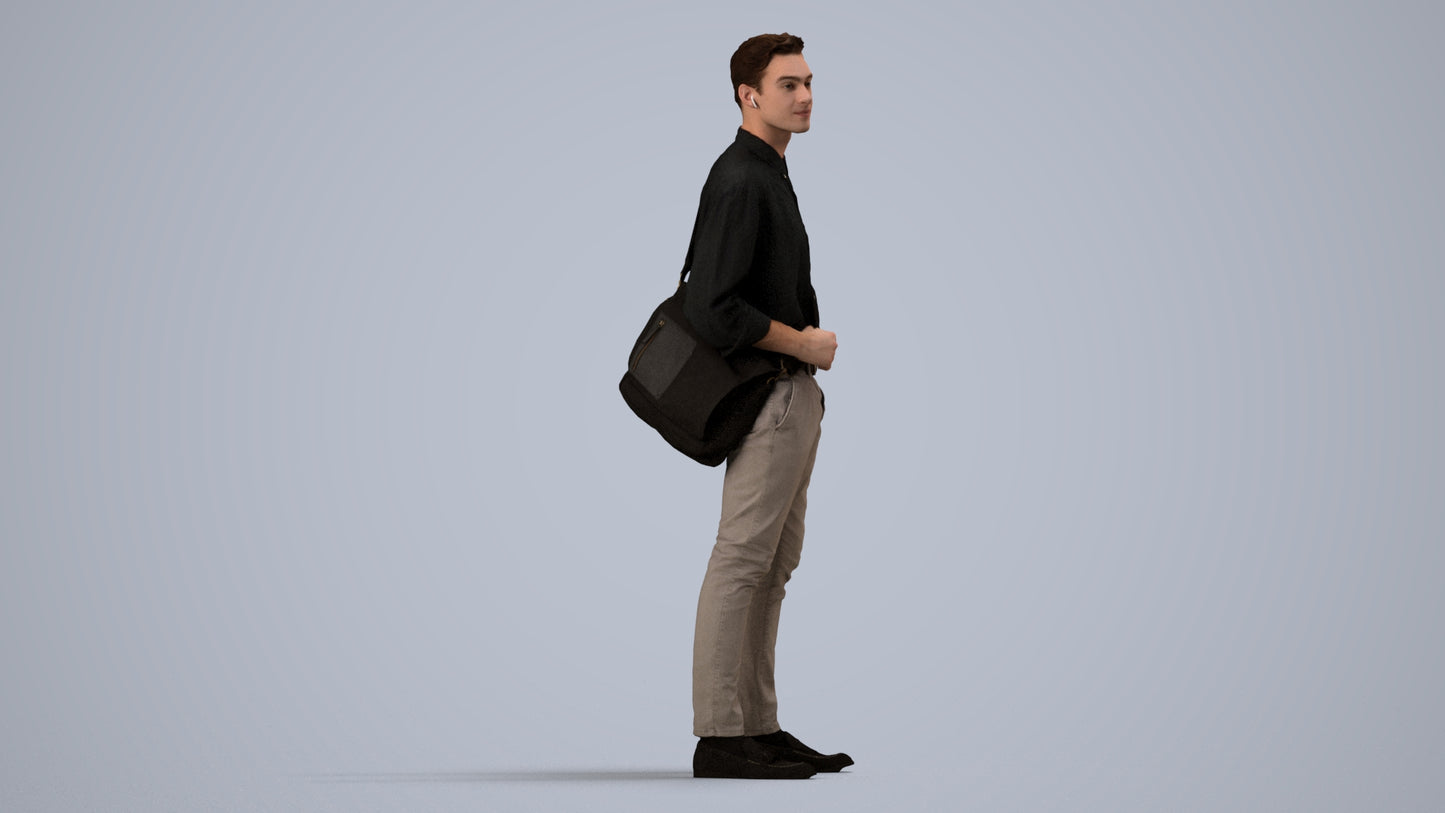 scanned 3D man casual standing, photogrammetry people for Enscape and V-Ray, side view render