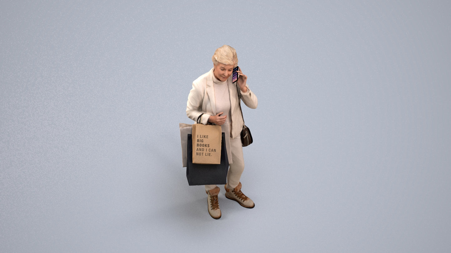 3D people model senior woman casual mix, scanned human for 3ds Max rendering, back view render