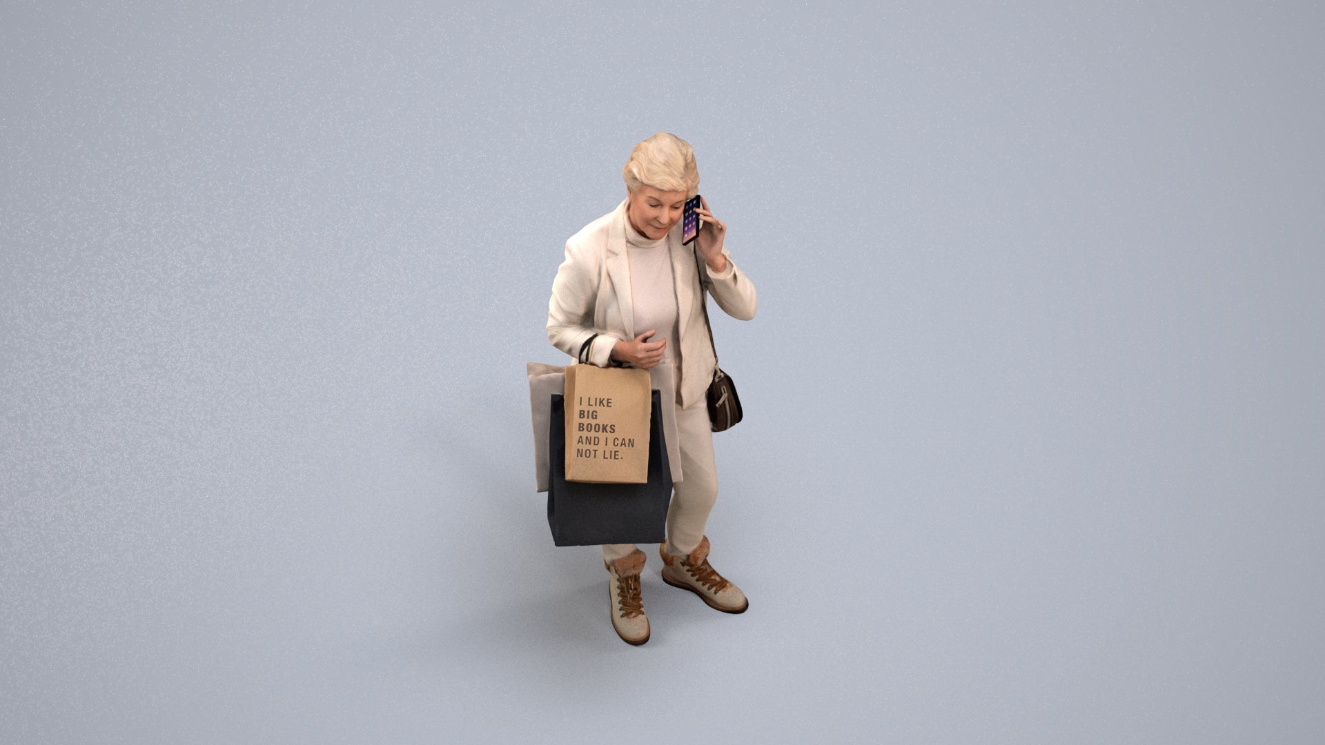 3D people model senior woman casual mix, scanned human for 3ds Max rendering, back view render