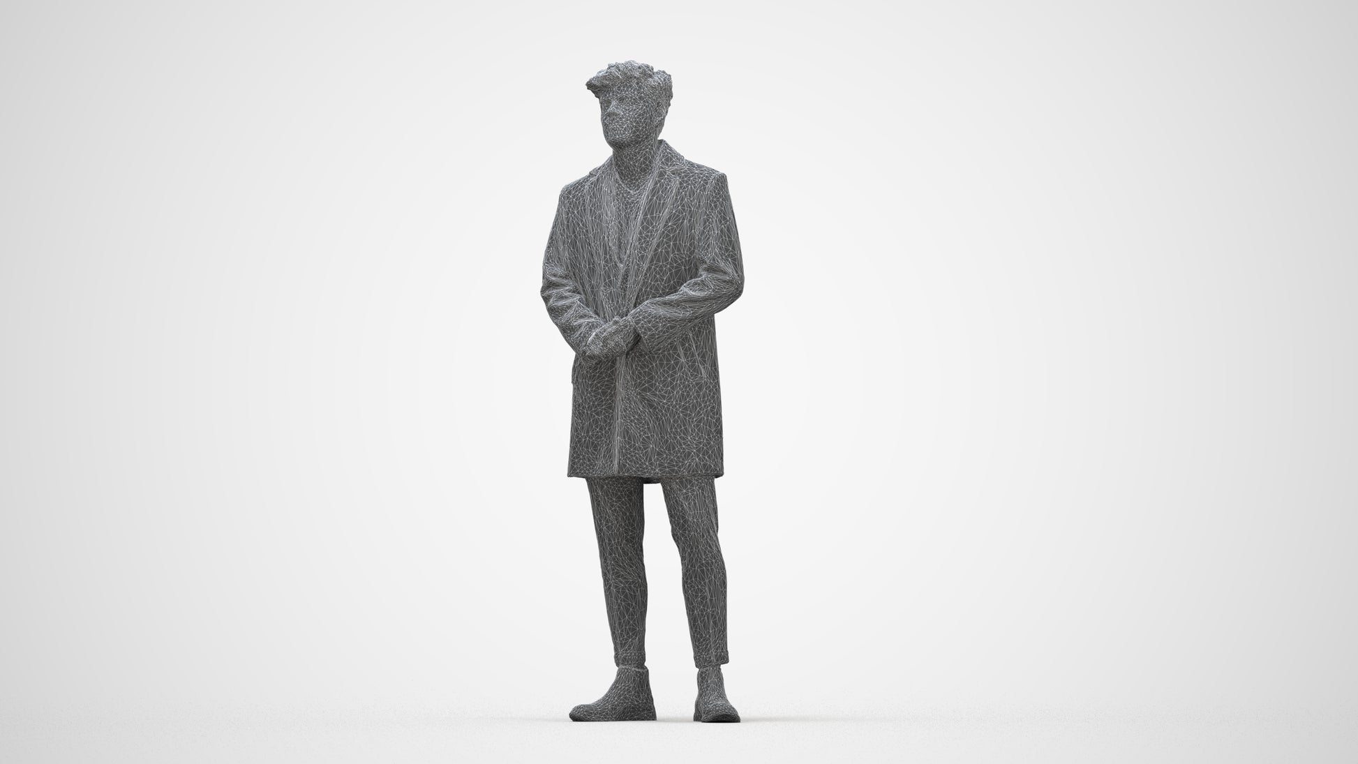 realistic 3D human man business standing, archviz people FBX OBJ for Blender, wireframe back view