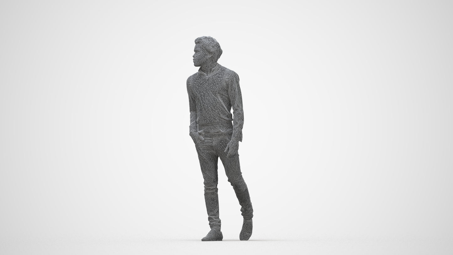 scanned 3D man casual standing, photogrammetry people for Enscape and V-Ray, wireframe back view