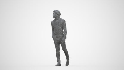 scanned 3D man casual standing, photogrammetry people for Enscape and V-Ray, wireframe back view
