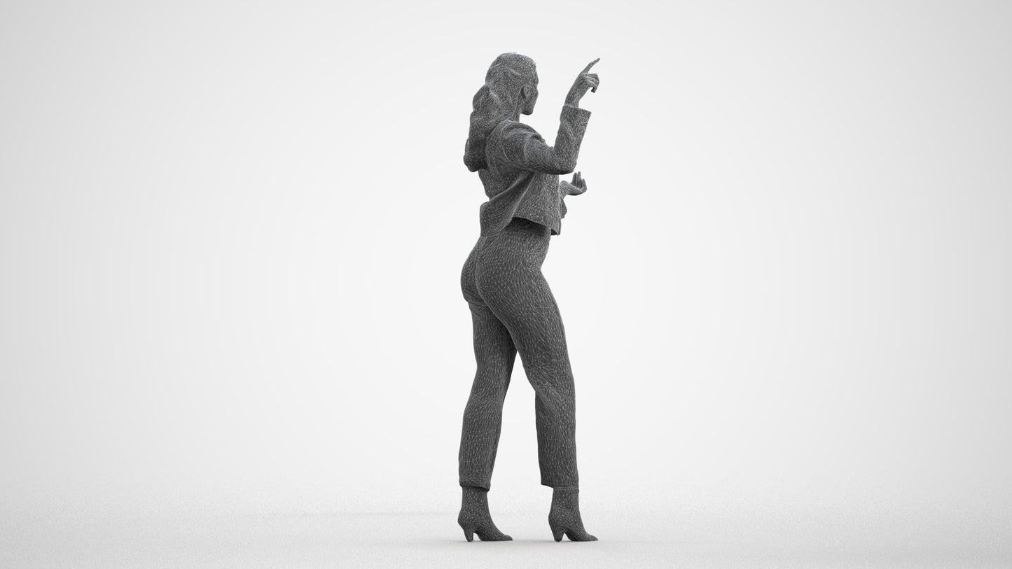 photogrammetry 3D woman business standing, realistic human model archviz FBX, wireframe front view