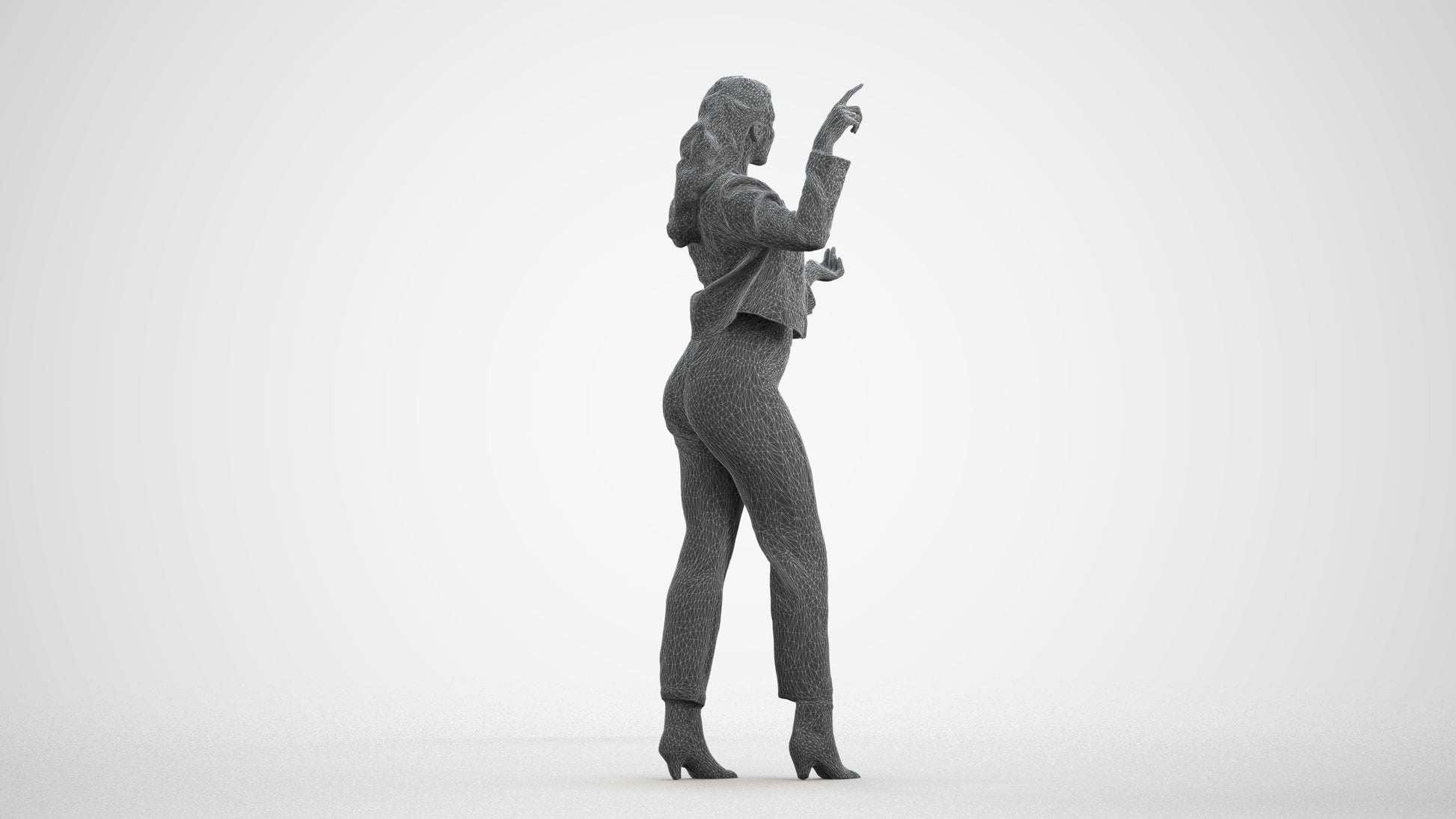 photogrammetry 3D woman business standing, realistic human model archviz FBX, wireframe front view