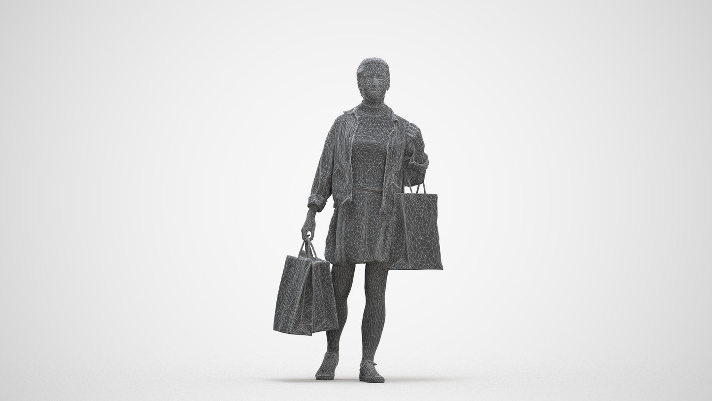 realistic 3D human woman casual walking, archviz people FBX OBJ for Blender, three-quarter front view render