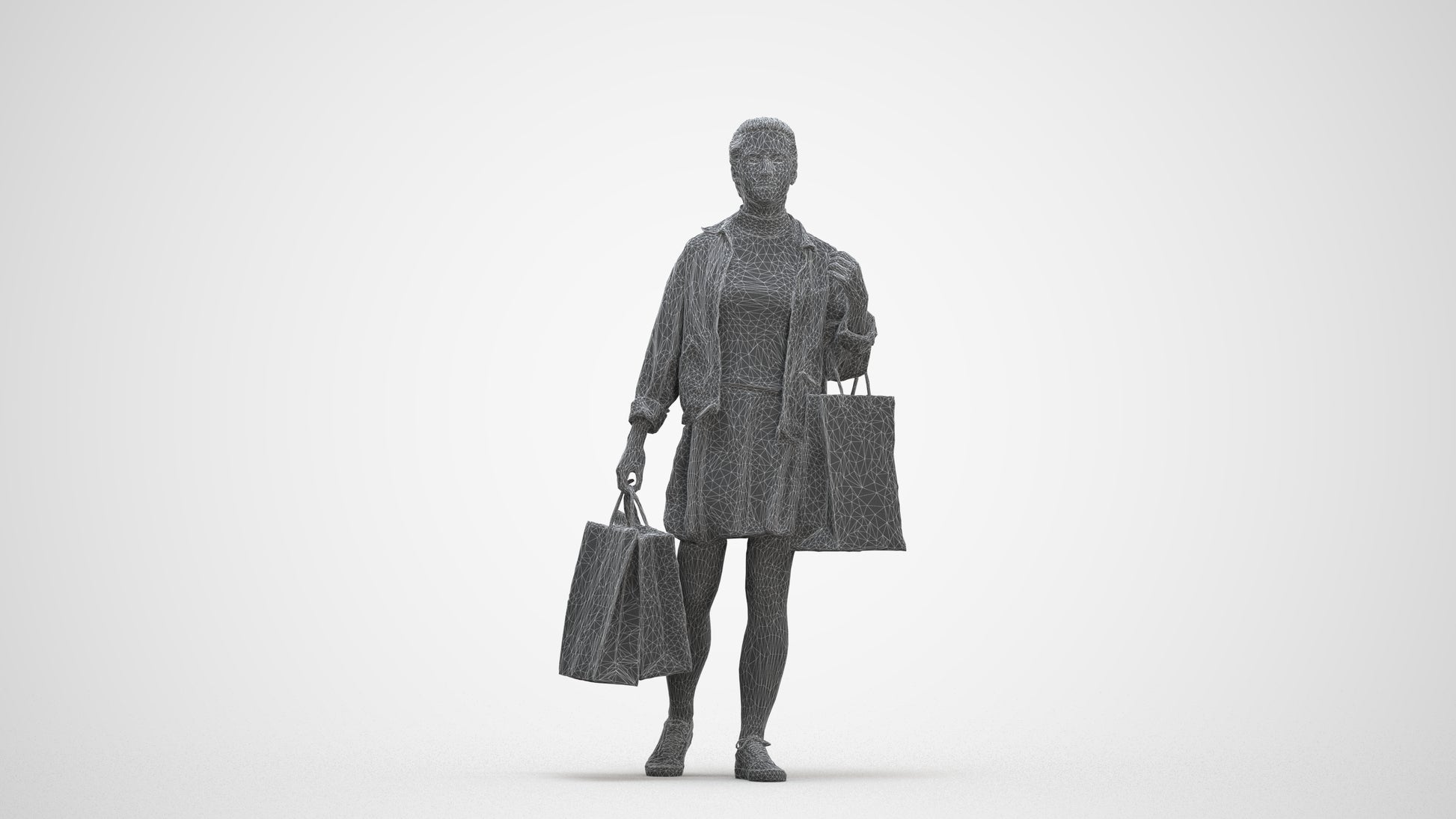 realistic 3D human woman casual walking, archviz people FBX OBJ for Blender, three-quarter front view render