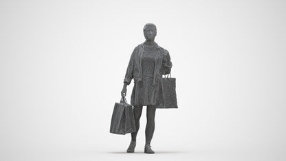 realistic 3D human woman casual walking, archviz people FBX OBJ for Blender, three-quarter front view render