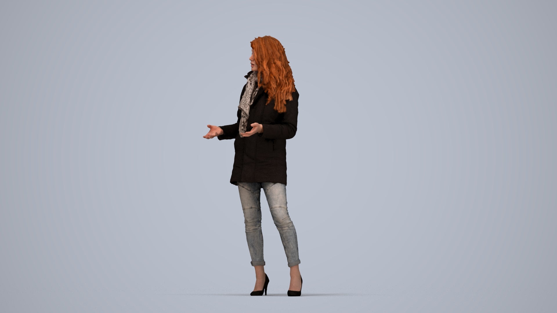 3D scanned woman standing casual, photorealistic archviz people for Enscape and SketchUp, top-down view render