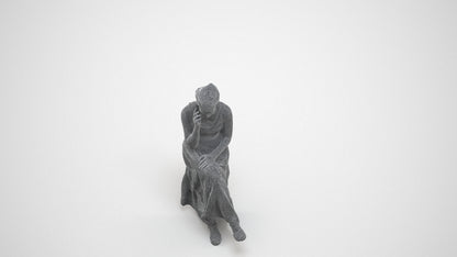 realistic 3D human woman casual sitting, archviz people FBX OBJ for Blender, wireframe three-quarter view