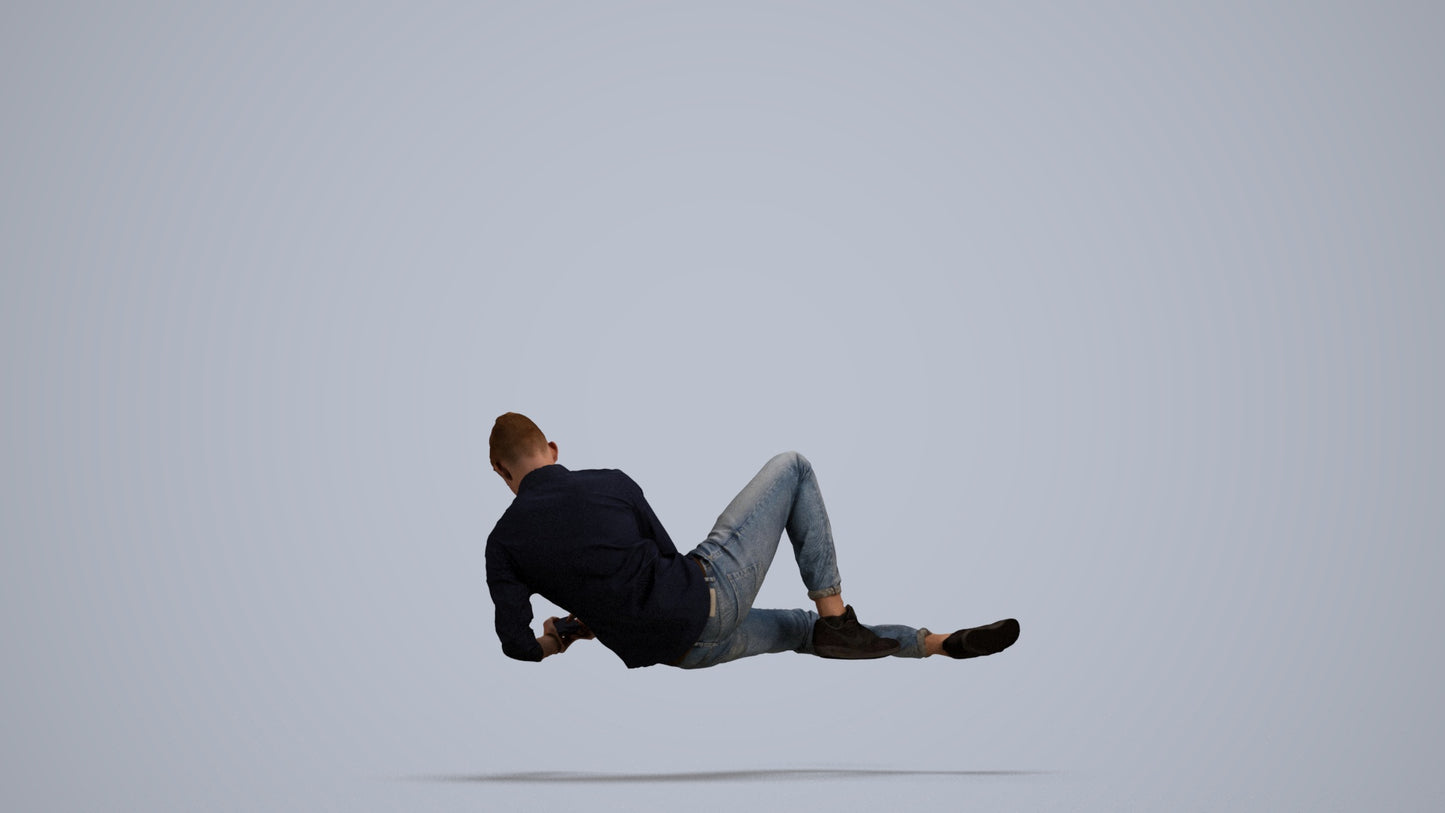 photogrammetry 3D man casual sitting, realistic human model archviz FBX, front view render
