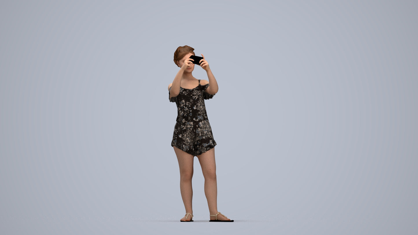 realistic 3D people girl casual kids, render-ready for V-Ray and Corona, FBX OBJ, top-down view render
