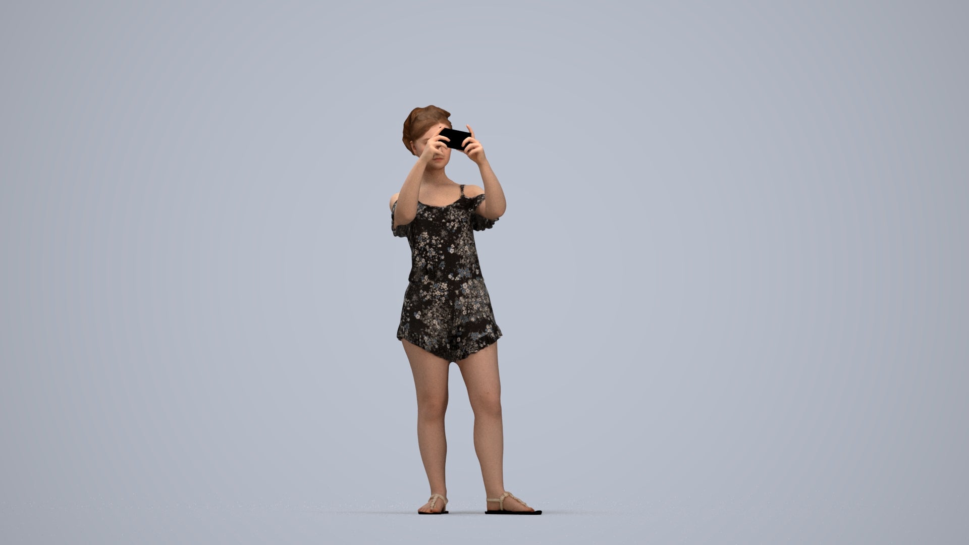realistic 3D people girl casual kids, render-ready for V-Ray and Corona, FBX OBJ, top-down view render