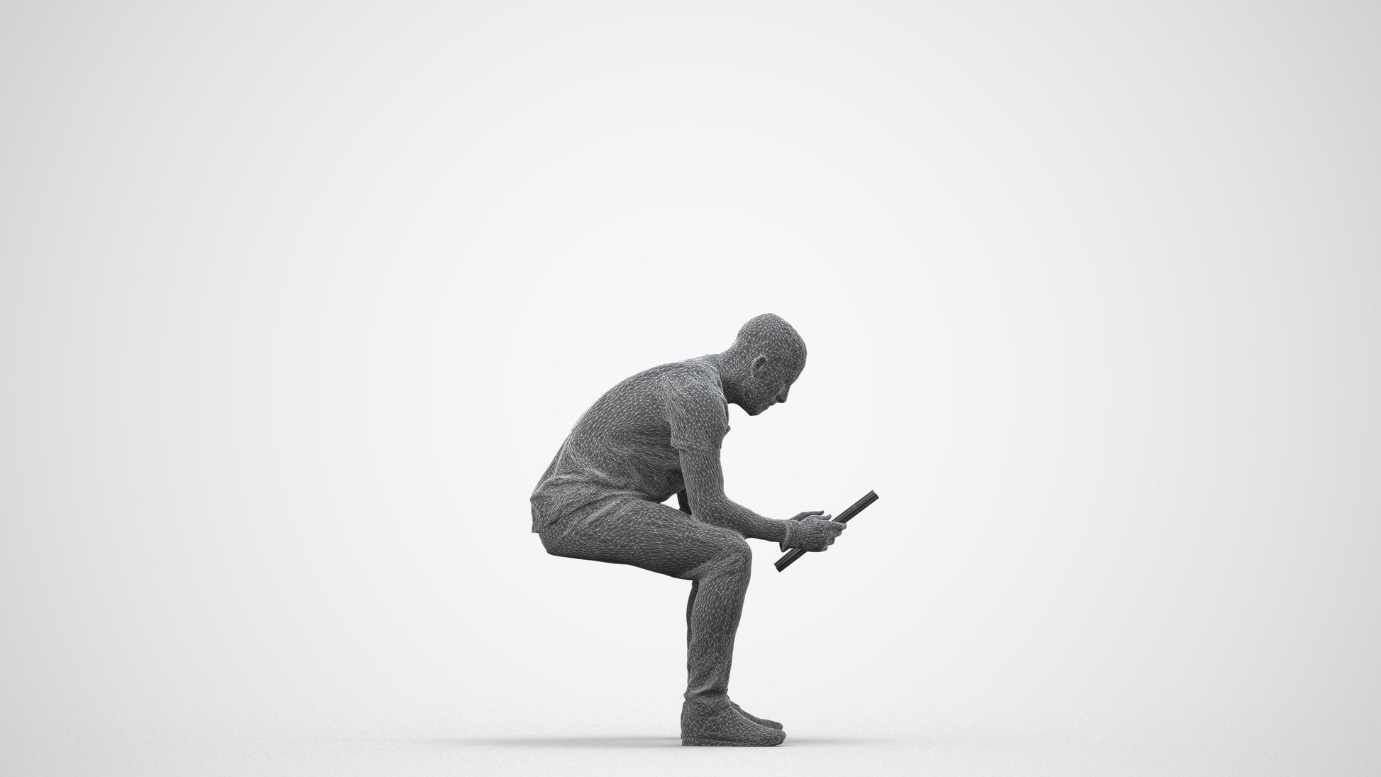 realistic 3D human man casual sitting, archviz people FBX OBJ for Blender, wireframe side view