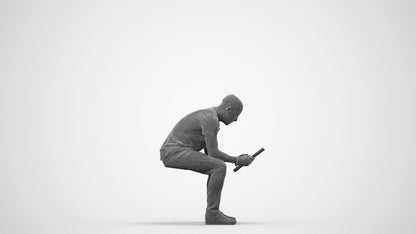 realistic 3D human man casual sitting, archviz people FBX OBJ for Blender, wireframe side view