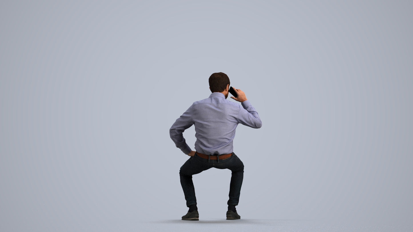 realistic 3D man business sitting, scanned archviz people for Blender and 3ds Max, front view render