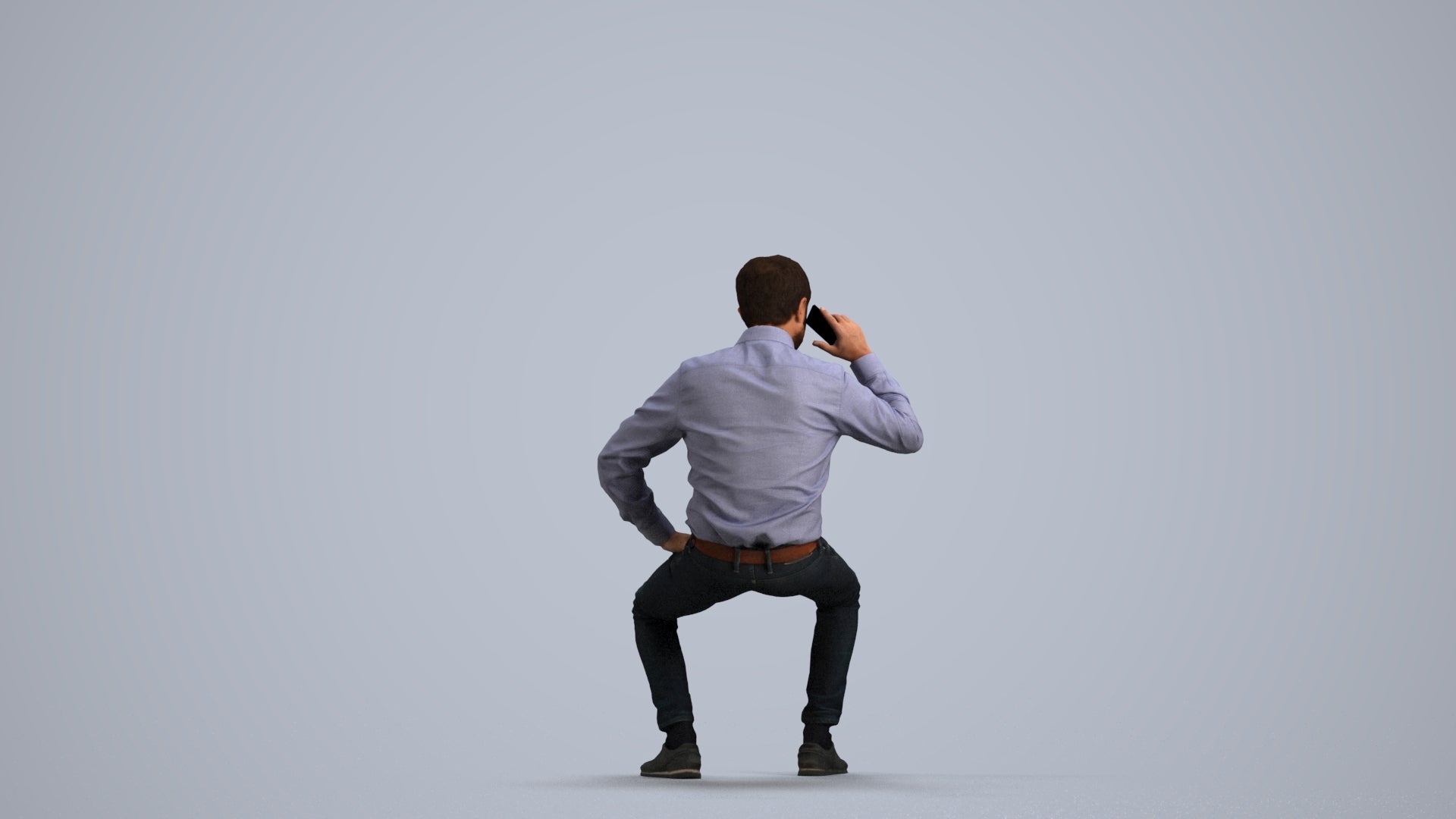 realistic 3D man business sitting, scanned archviz people for Blender and 3ds Max, front view render