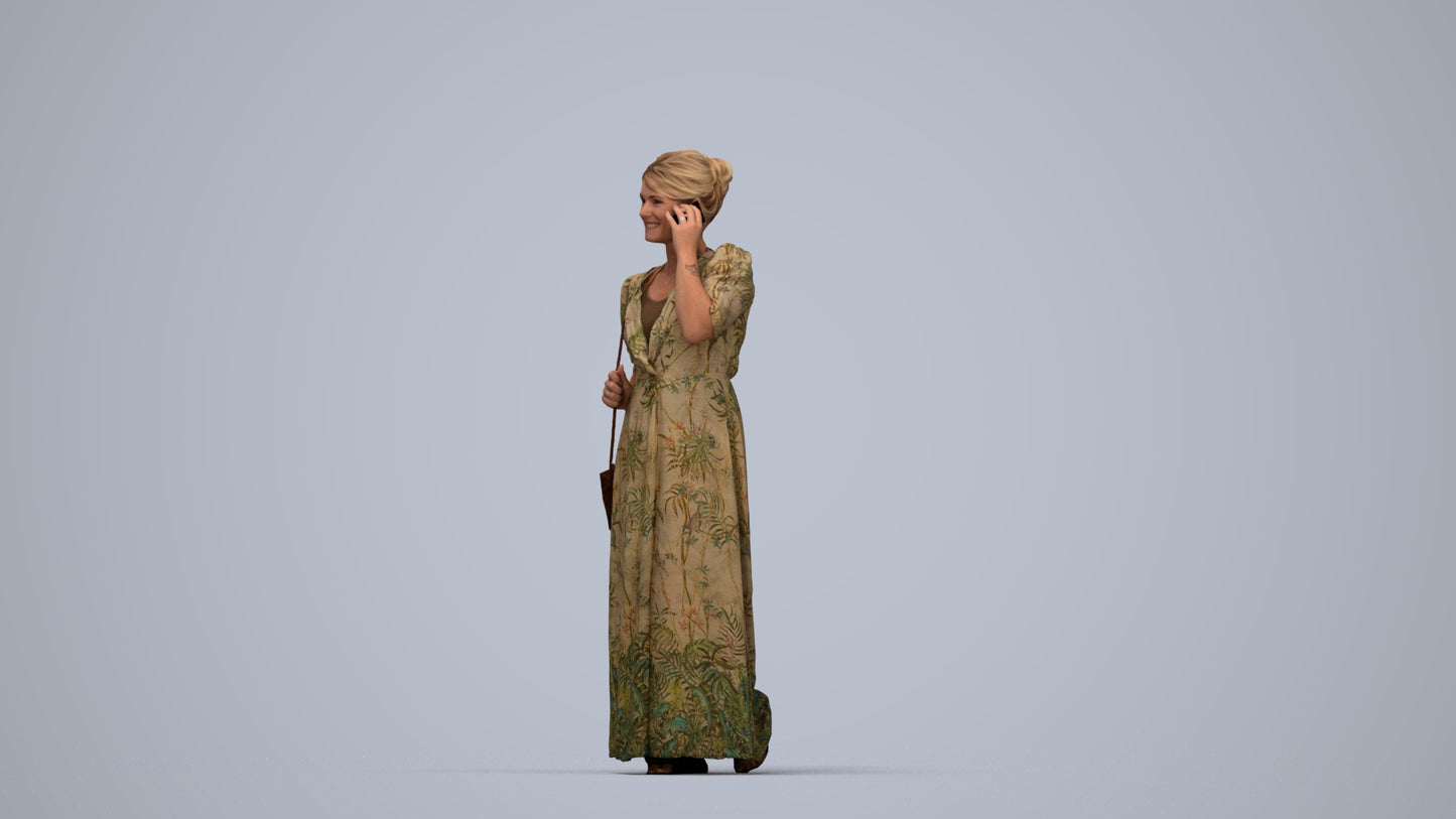3D scanned woman standing casual, photorealistic archviz people for Enscape and SketchUp, top-down view render