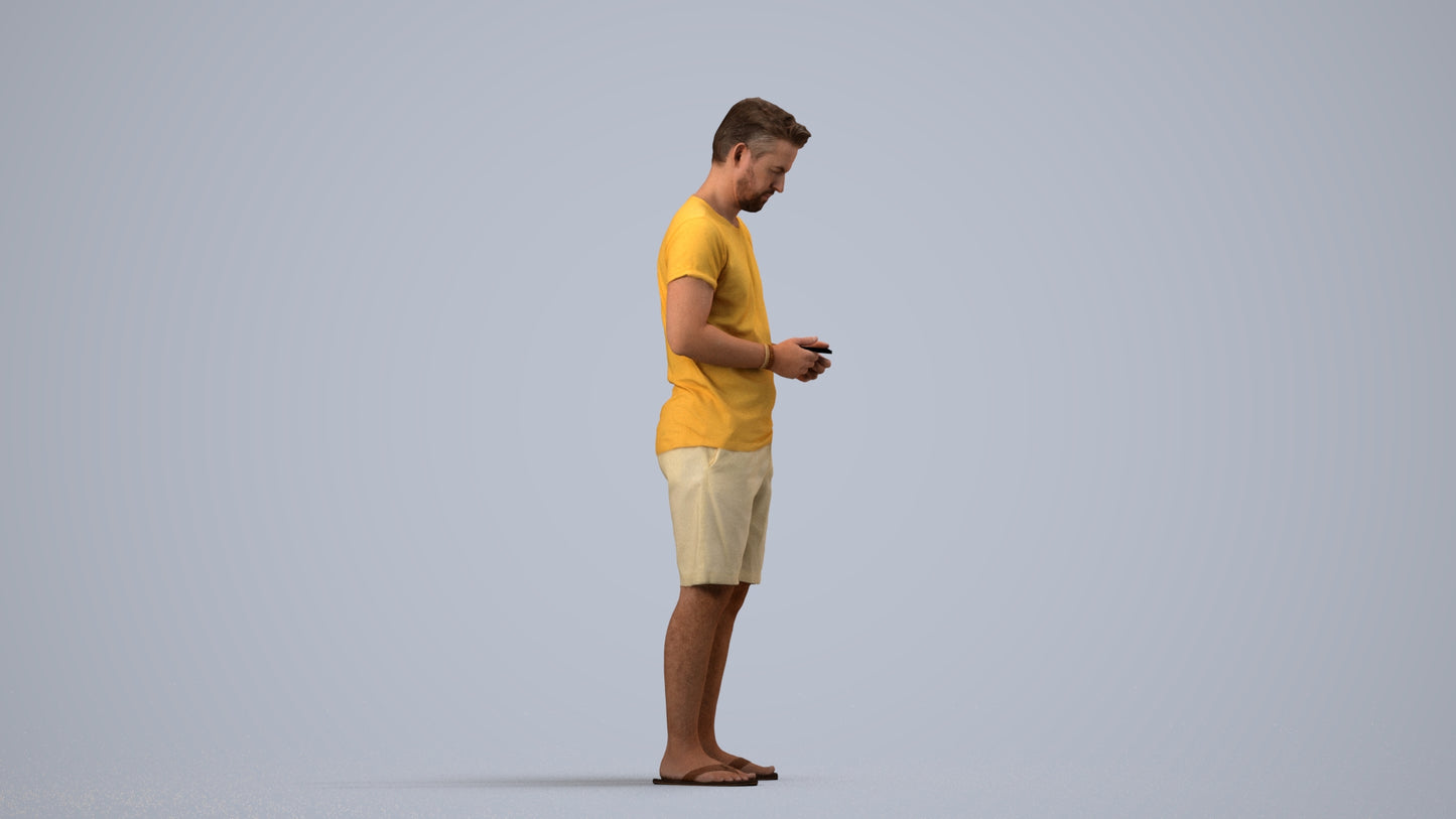 realistic 3D human man standing, archviz people FBX OBJ for Blender, side view render